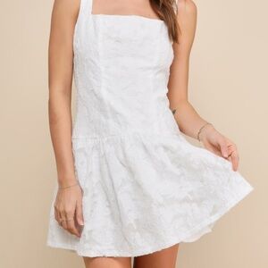 Lulus Exuberant Elegance White Jacquard Drop Waist Mini Dress - Size XL